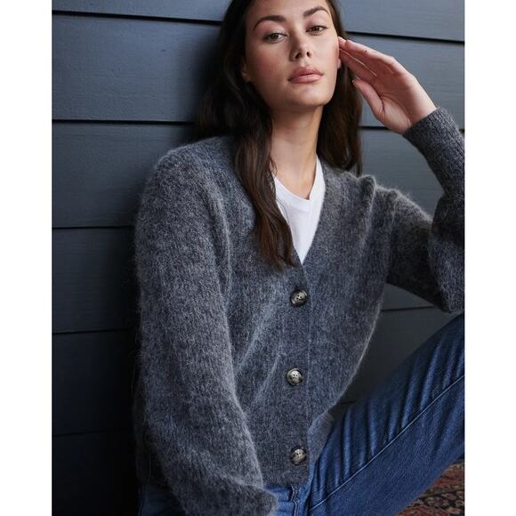 Quince Baby Alpaca Wool Cropped Cardigan Charcoal Size S CozySweater QuietLuxury - Picture 1 of 9